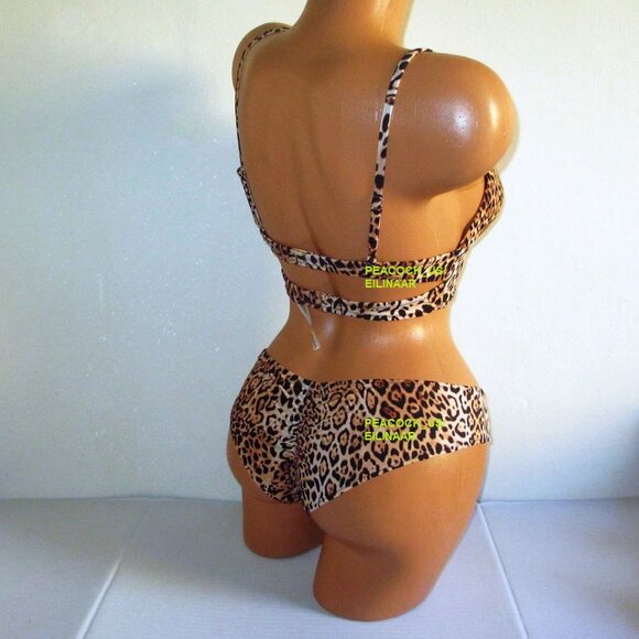 XS/S Victoria Secret Swim V-Hardware Strappy Top Bikini Set Cheeky Bottom Leopar - Picture 5 of 10